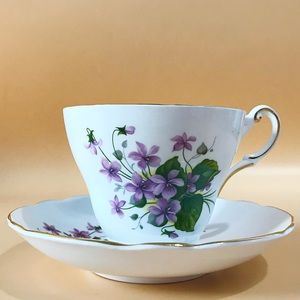 Vintage Regency English Bone China Tea Cup Saucer Made in England Purple Violet